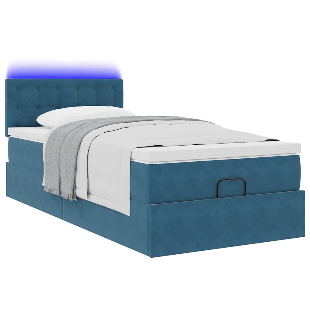 Ottoman bed met matras en LED's 90x200cm fluweel donkerblauw is nu te koop bij PeponiXL, paradijselijk wonen!