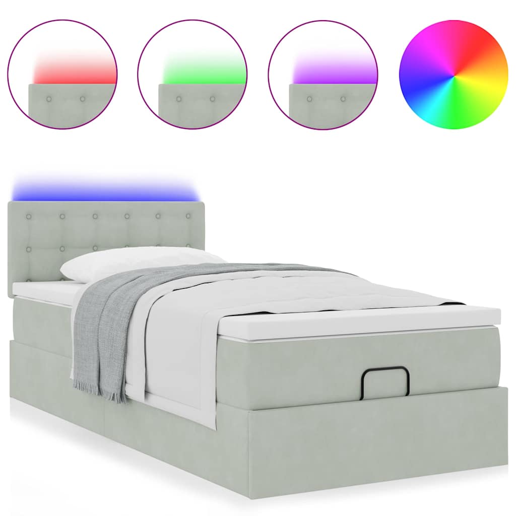 Ottoman bed met matras en LED's 100x200 cm fluweel lichtgrijs is nu te koop bij PeponiXL, paradijselijk wonen!