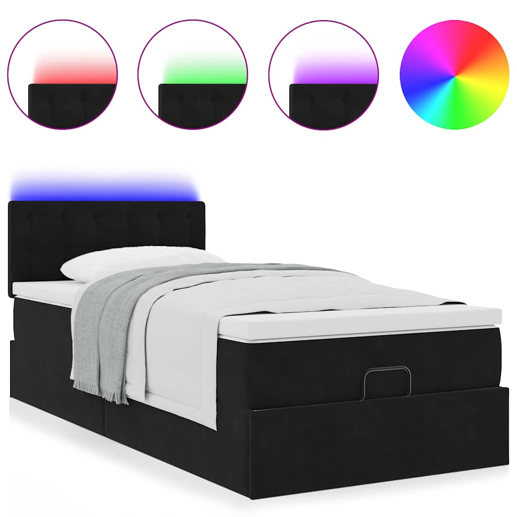 Ottoman bed met matras en LED's 100x200 cm fluweel zwart is nu te koop bij PeponiXL, paradijselijk wonen!
