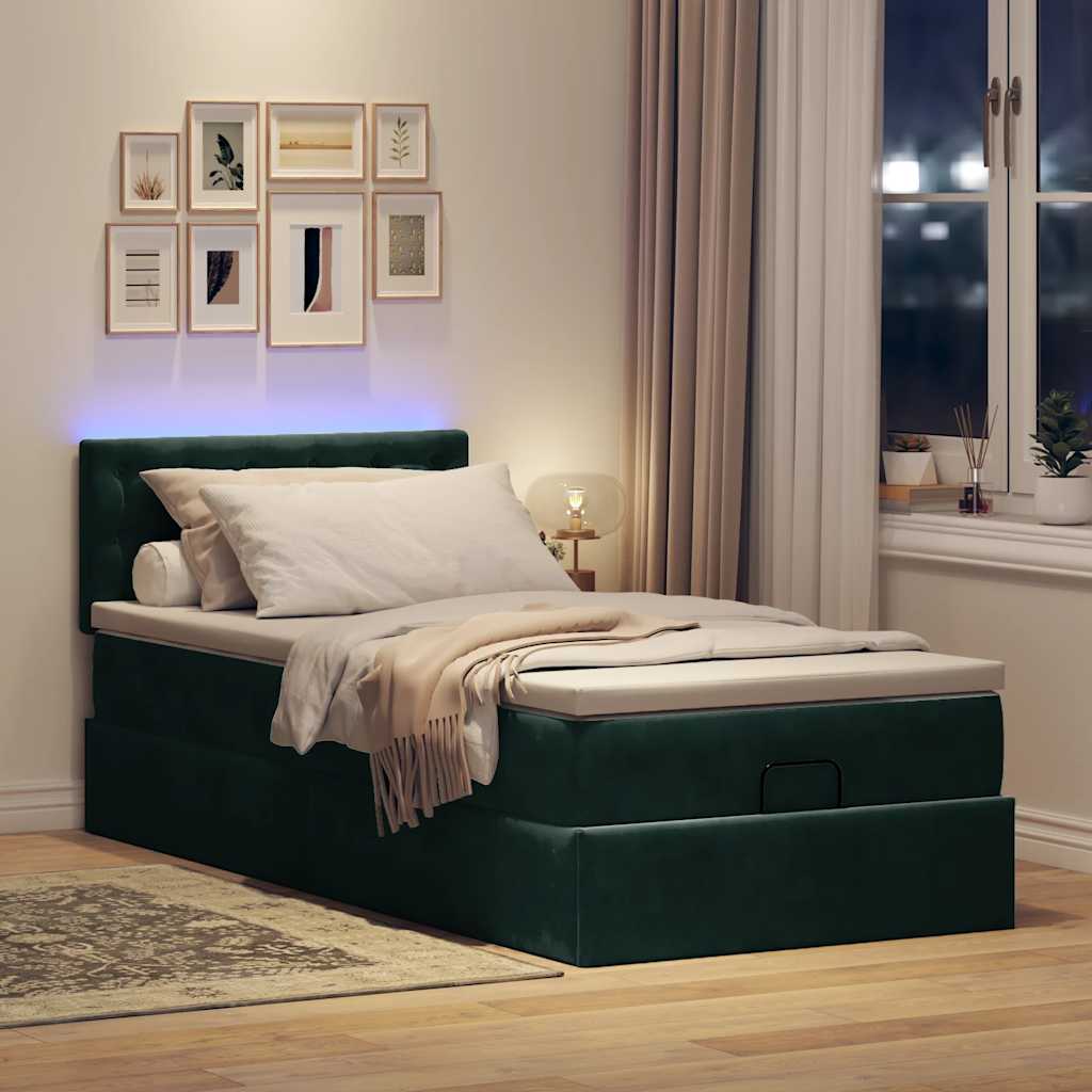 Ottoman bed met matras en LED's 100x200 cm fluweel donkergroen is nu te koop bij PeponiXL, paradijselijk wonen!