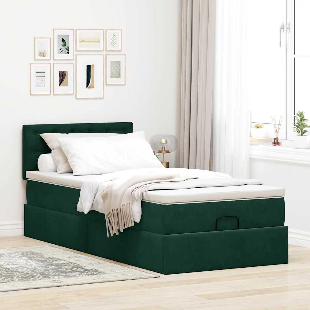Ottoman bed met matras en LED's 100x200 cm fluweel donkergroen is nu te koop bij PeponiXL, paradijselijk wonen!