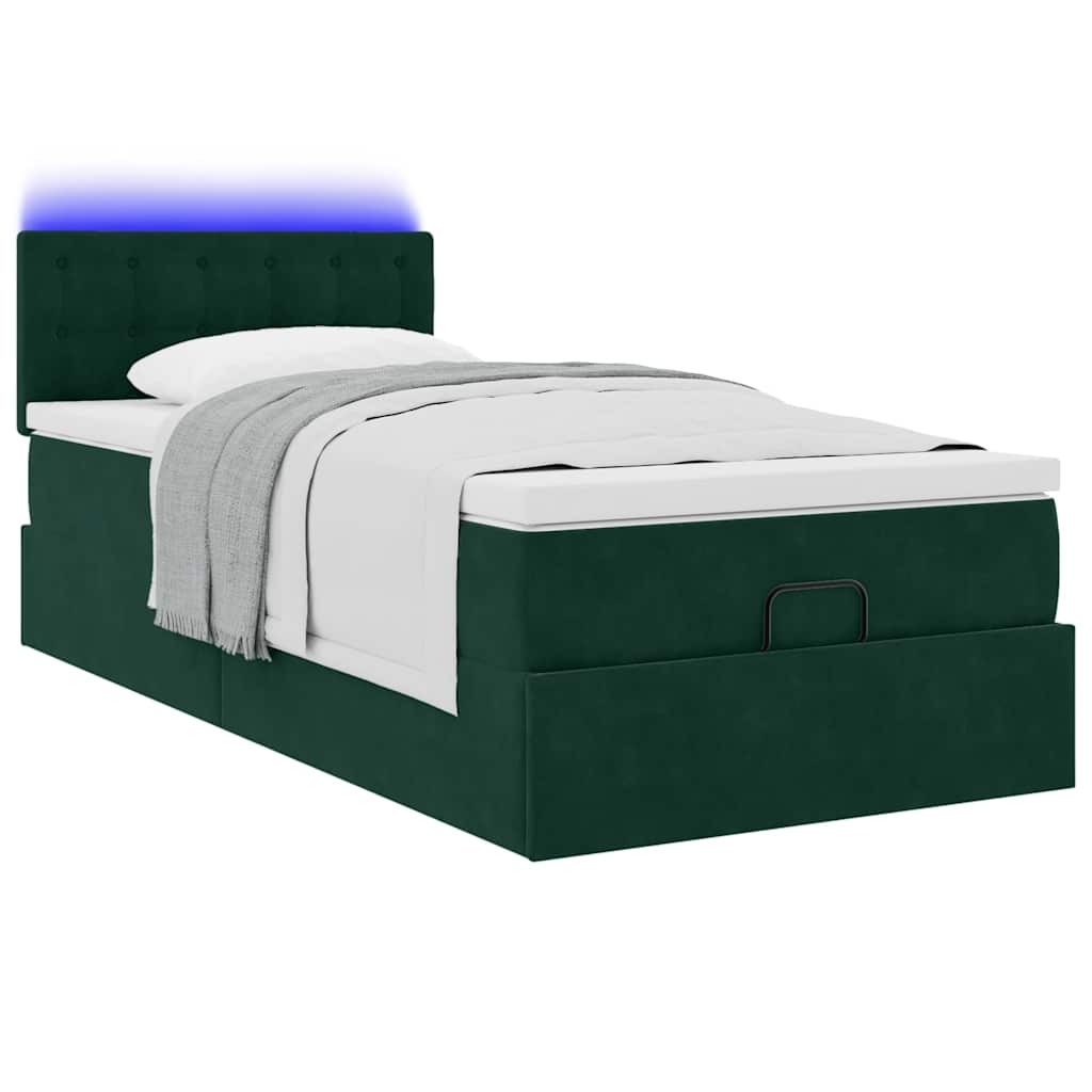 Ottoman bed met matras en LED's 100x200 cm fluweel donkergroen is nu te koop bij PeponiXL, paradijselijk wonen!