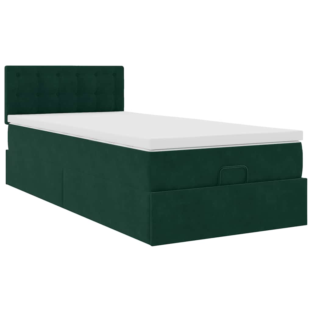 Ottoman bed met matras en LED's 100x200 cm fluweel donkergroen is nu te koop bij PeponiXL, paradijselijk wonen!