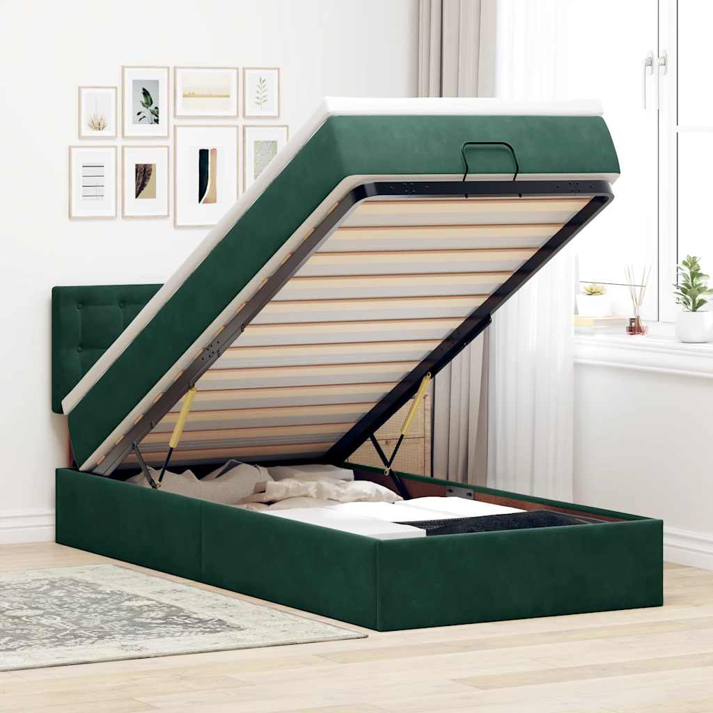 Ottoman bed met matras en LED's 100x200 cm fluweel donkergroen is nu te koop bij PeponiXL, paradijselijk wonen!