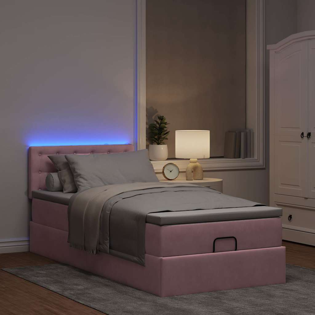 Ottoman bed met matras en LED's 100x200 cm fluweel roze is nu te koop bij PeponiXL, paradijselijk wonen!