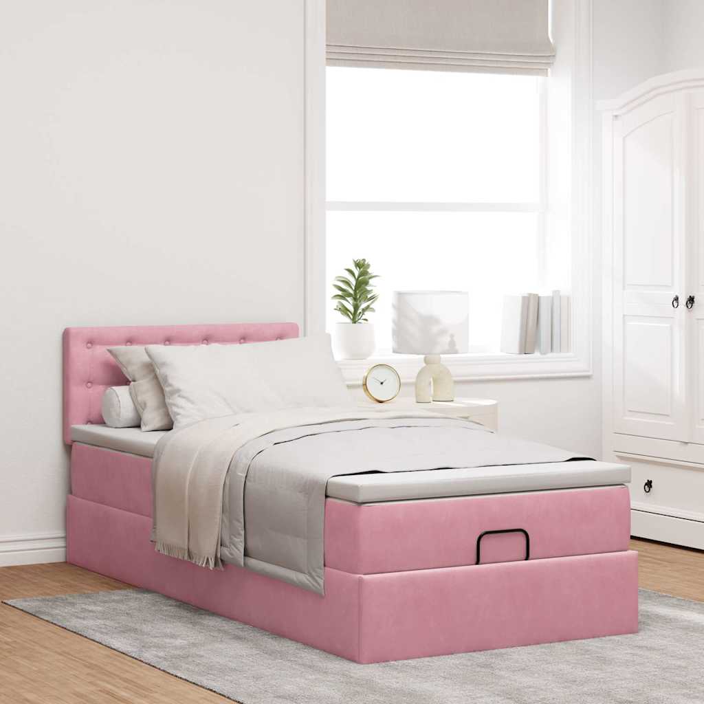Ottoman bed met matras en LED's 100x200 cm fluweel roze is nu te koop bij PeponiXL, paradijselijk wonen!