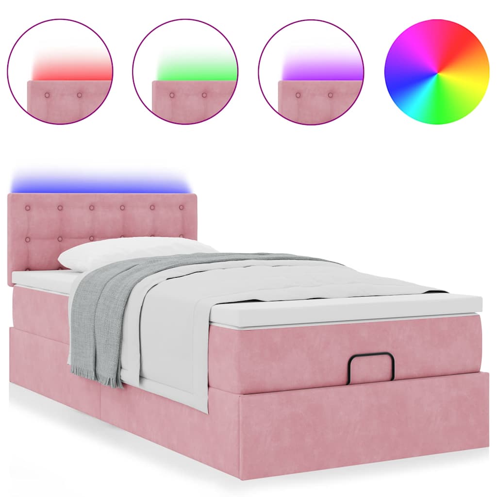 Ottoman bed met matras en LED's 100x200 cm fluweel roze is nu te koop bij PeponiXL, paradijselijk wonen!