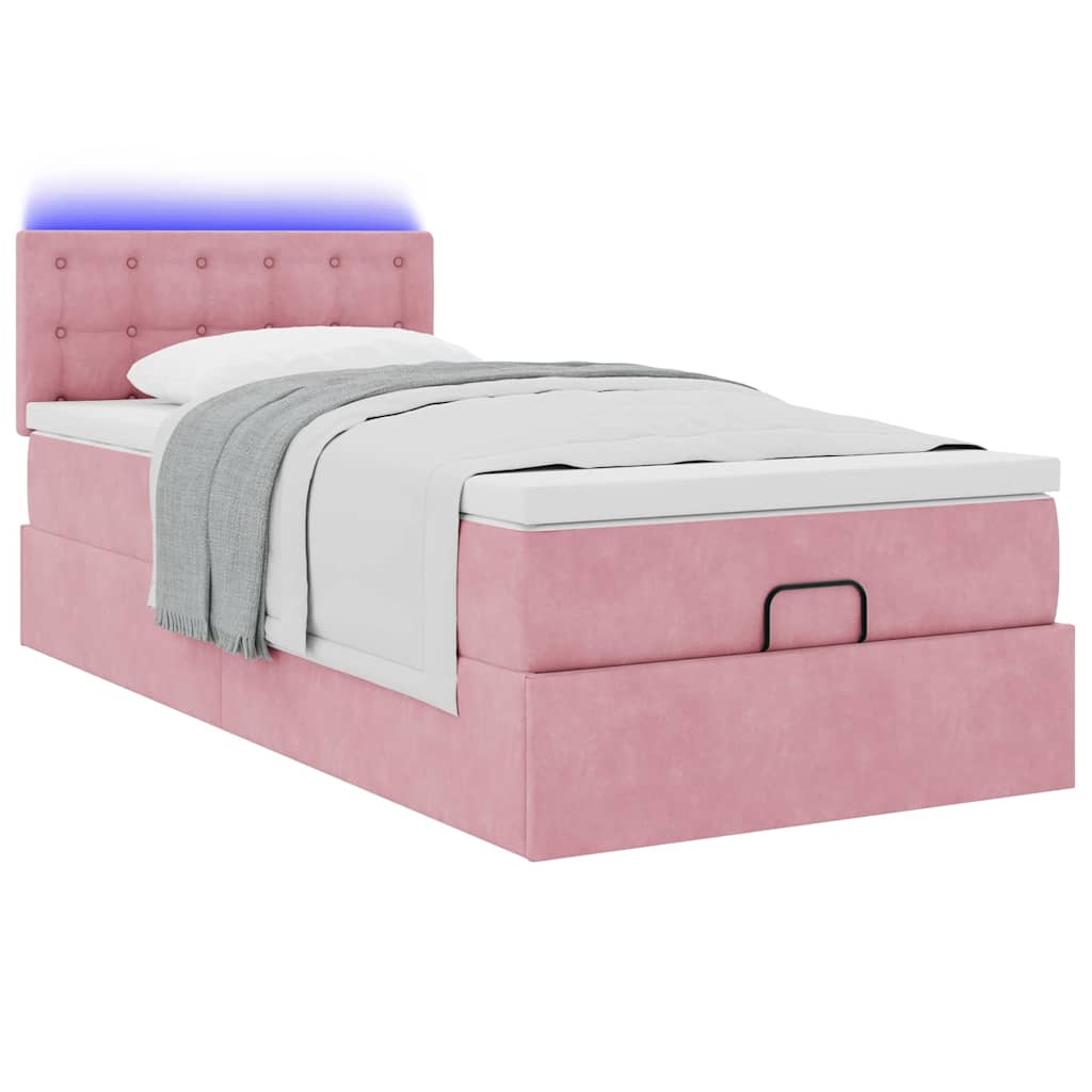 Ottoman bed met matras en LED's 100x200 cm fluweel roze is nu te koop bij PeponiXL, paradijselijk wonen!