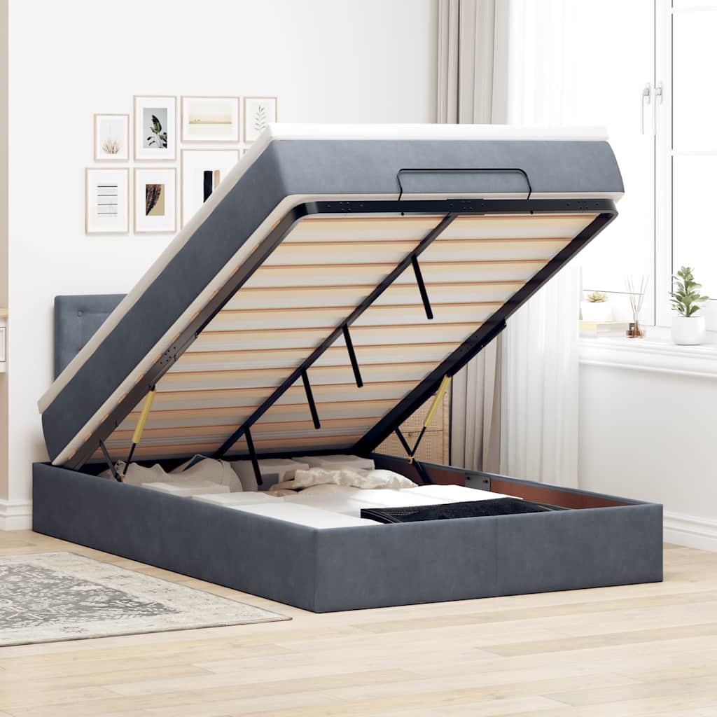 Bed poef met matras en LED's 120x190 cm fluweel donkergrijs is nu te koop bij PeponiXL, paradijselijk wonen!