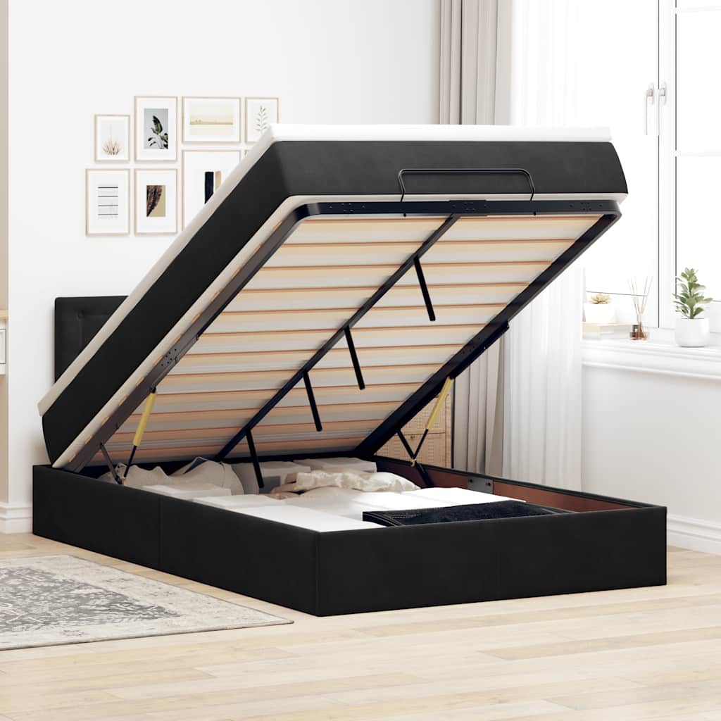 Bed poef met matras en LED's 120x190 cm fluweel zwart is nu te koop bij PeponiXL, paradijselijk wonen!