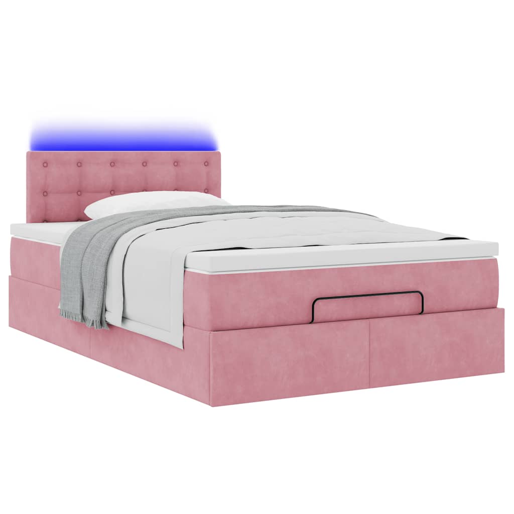 Bed poef met matras en LED's 120x190 cm fluweel roze is nu te koop bij PeponiXL, paradijselijk wonen!