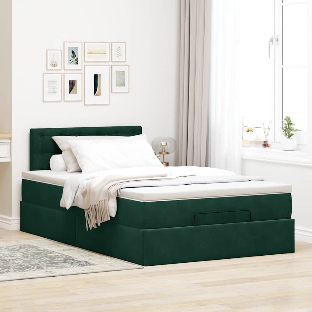Ottoman bed met matras en LED's 120x200cm fluweel donkergroen is nu te koop bij PeponiXL, paradijselijk wonen!