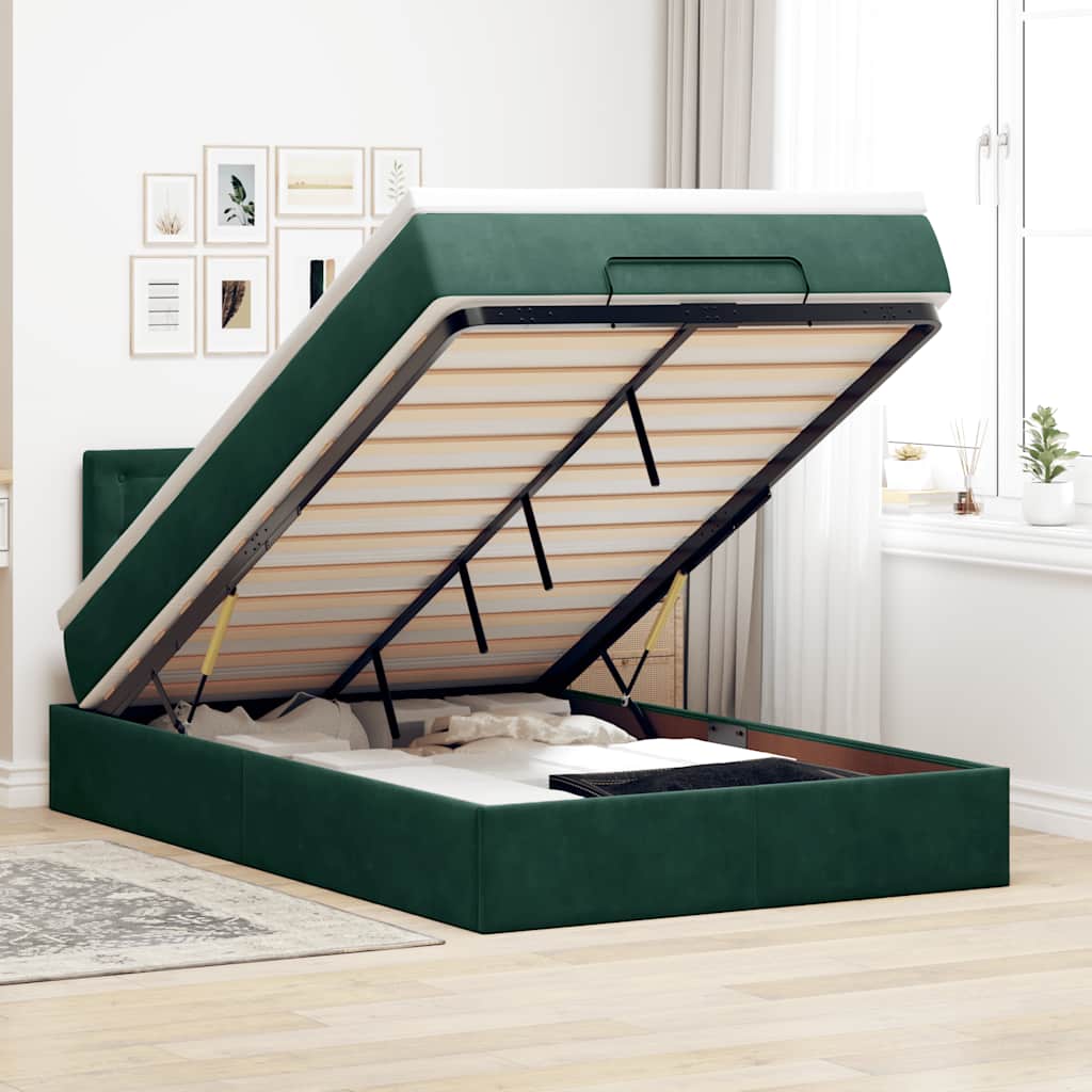 Ottoman bed met matras en LED's 120x200cm fluweel donkergroen is nu te koop bij PeponiXL, paradijselijk wonen!