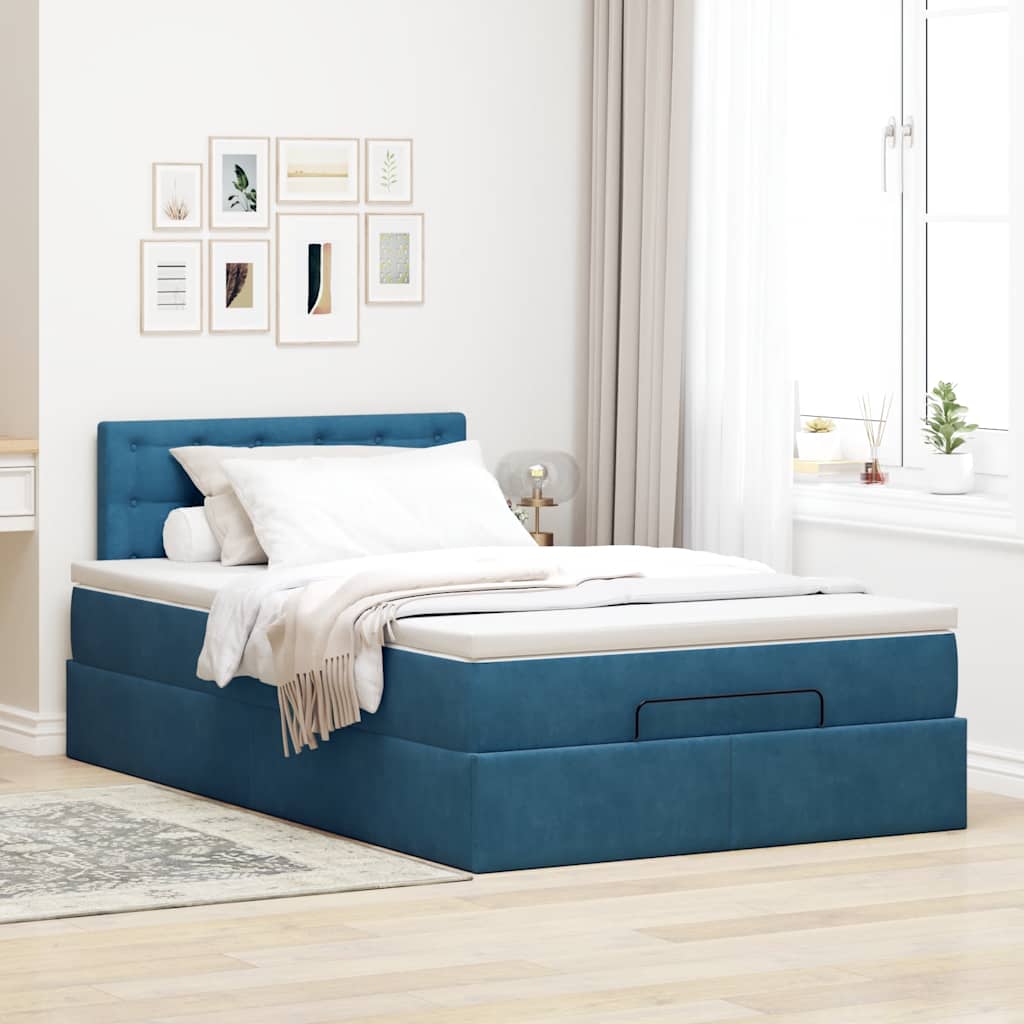 Ottoman bed met matras en LED's 120x200cm fluweel donkerblauw is nu te koop bij PeponiXL, paradijselijk wonen!