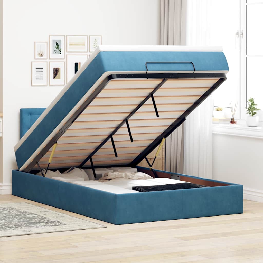 Ottoman bed met matras en LED's 120x200cm fluweel donkerblauw is nu te koop bij PeponiXL, paradijselijk wonen!