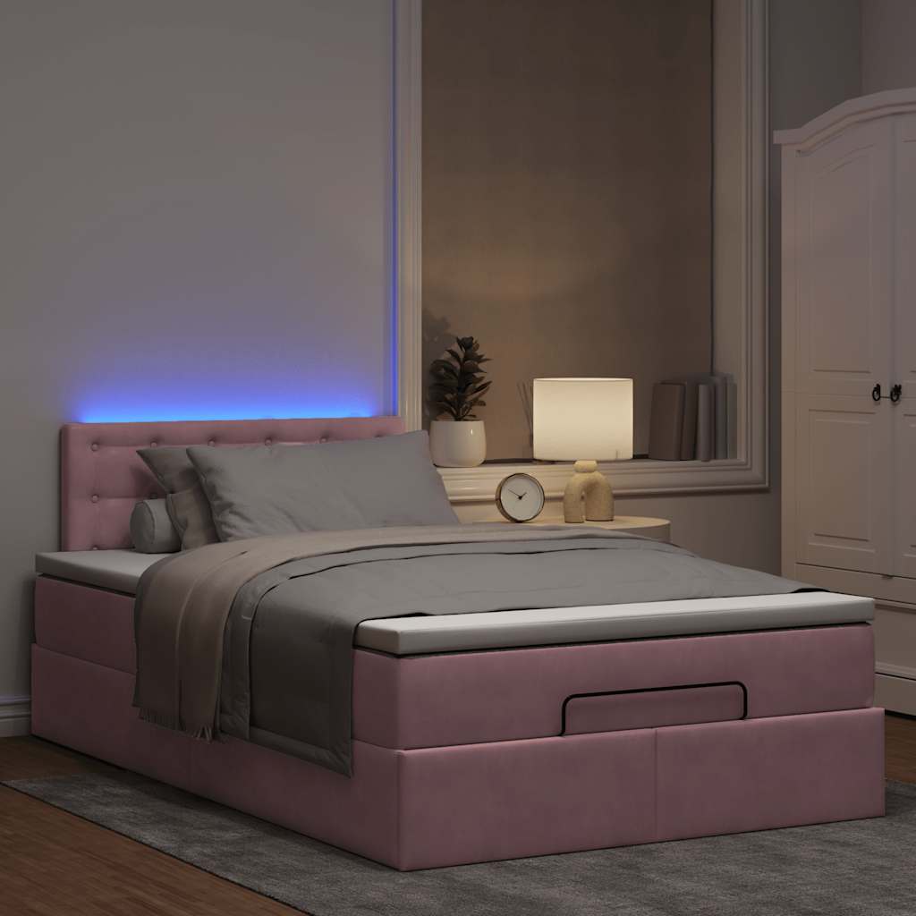 Ottoman bed met matras en LED's 120x200cm fluweel roze is nu te koop bij PeponiXL, paradijselijk wonen!