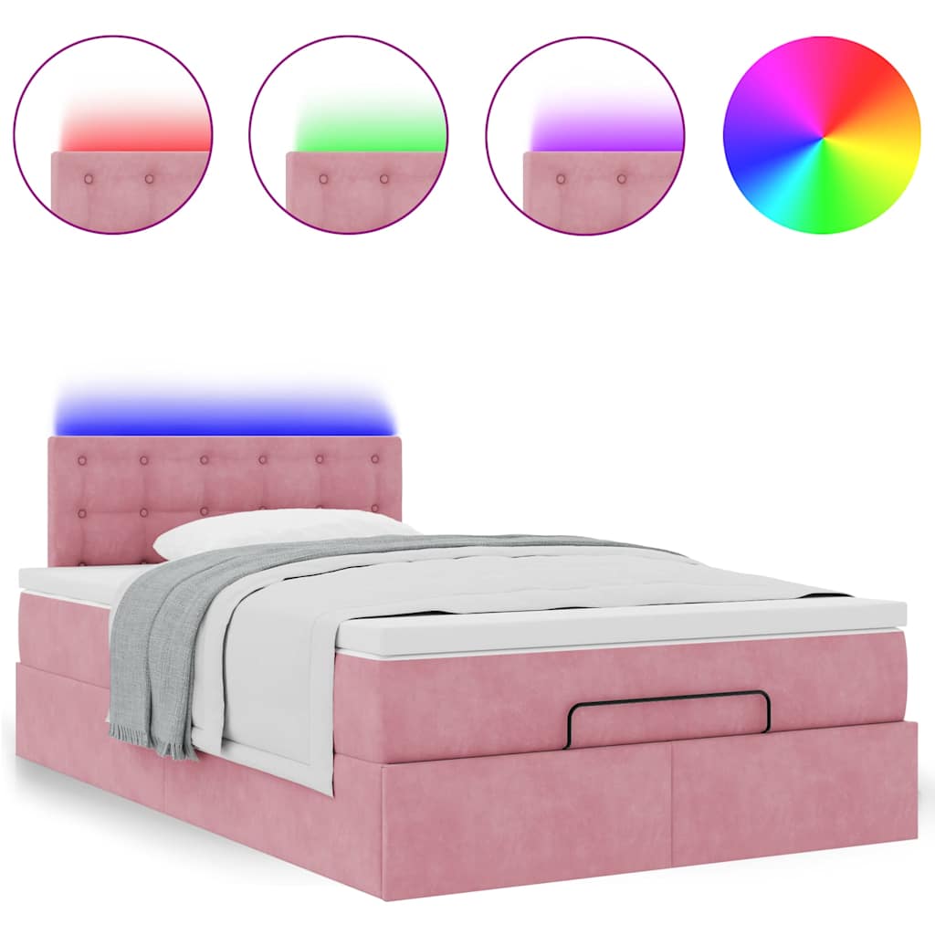 Ottoman bed met matras en LED's 120x200cm fluweel roze is nu te koop bij PeponiXL, paradijselijk wonen!