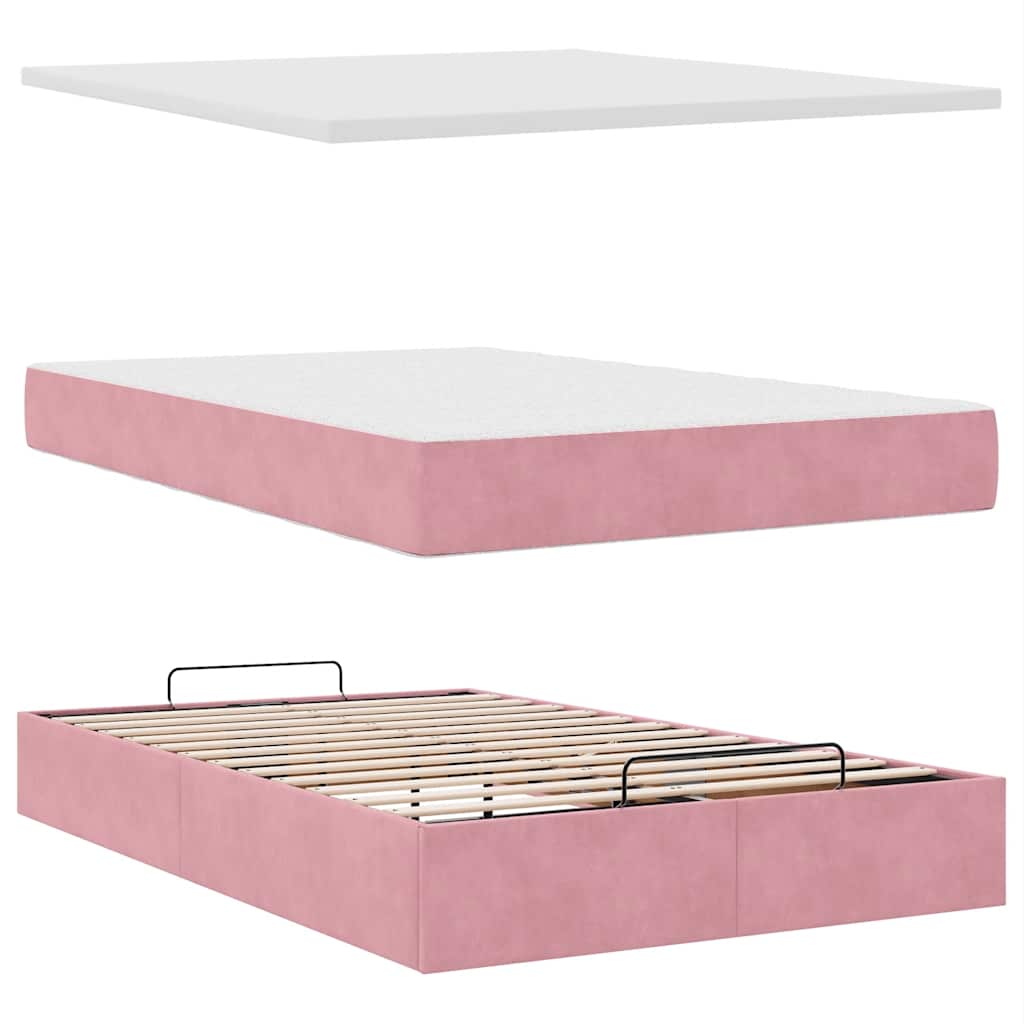 Ottoman bed met matras en LED's 120x200cm fluweel roze is nu te koop bij PeponiXL, paradijselijk wonen!