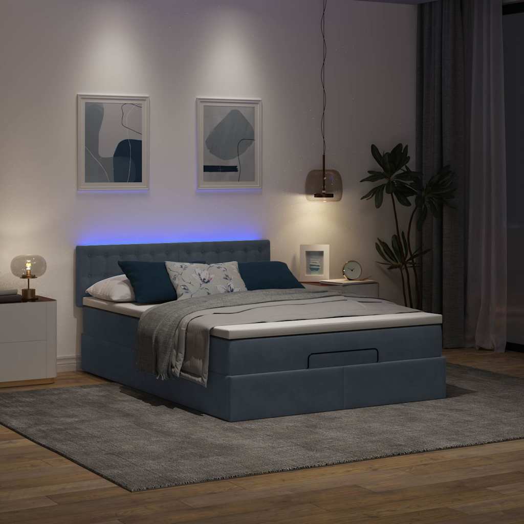 Ottoman bed met matras en LED's 140x190cm fluweel donkergrijs is nu te koop bij PeponiXL, paradijselijk wonen!