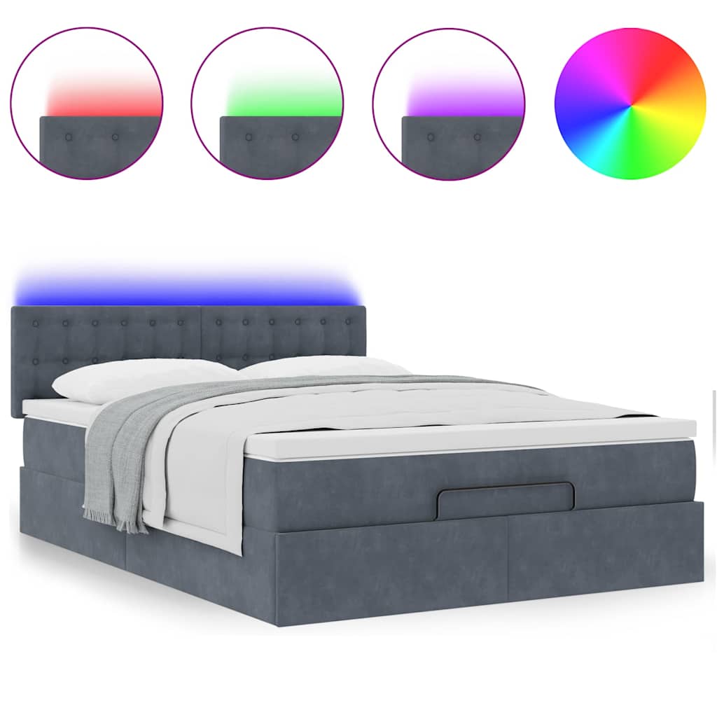 Ottoman bed met matras en LED's 140x190cm fluweel donkergrijs is nu te koop bij PeponiXL, paradijselijk wonen!