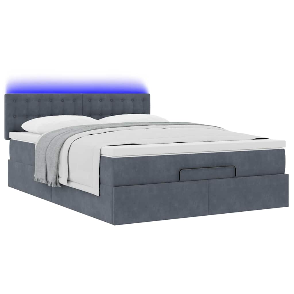 Ottoman bed met matras en LED's 140x190cm fluweel donkergrijs is nu te koop bij PeponiXL, paradijselijk wonen!