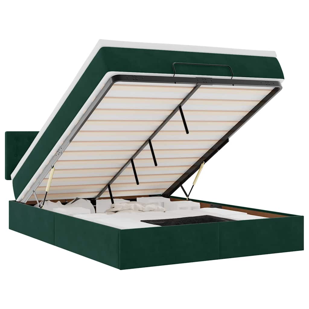 Ottoman bed met matras en LED's 140x190cm fluweel donkergroen is nu te koop bij PeponiXL, paradijselijk wonen!