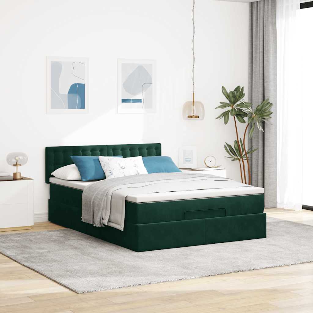 Ottoman bed met matras en LED's 140x190cm fluweel donkergroen is nu te koop bij PeponiXL, paradijselijk wonen!