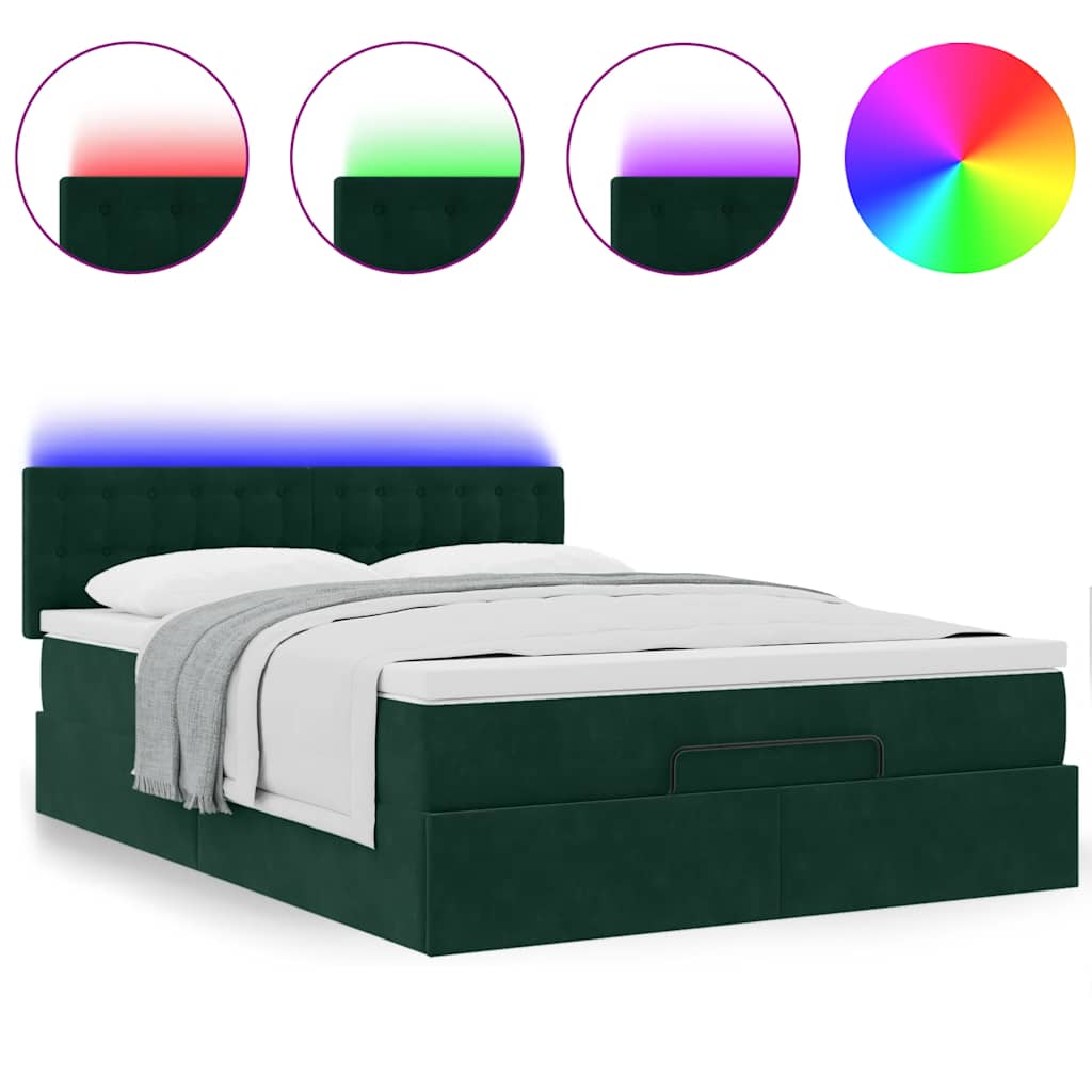 Ottoman bed met matras en LED's 140x190cm fluweel donkergroen is nu te koop bij PeponiXL, paradijselijk wonen!