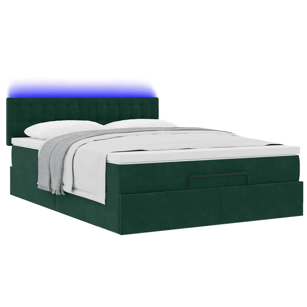 Ottoman bed met matras en LED's 140x190cm fluweel donkergroen is nu te koop bij PeponiXL, paradijselijk wonen!