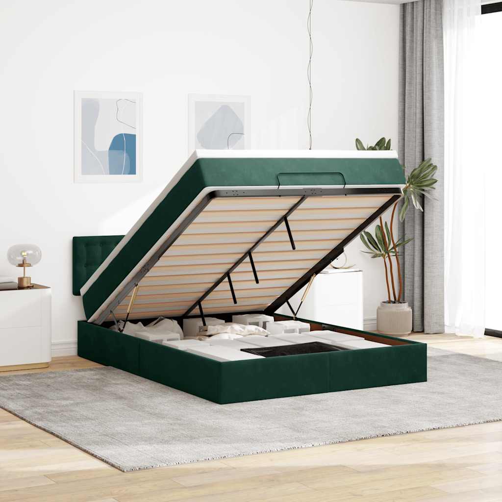 Ottoman bed met matras en LED's 140x190cm fluweel donkergroen is nu te koop bij PeponiXL, paradijselijk wonen!
