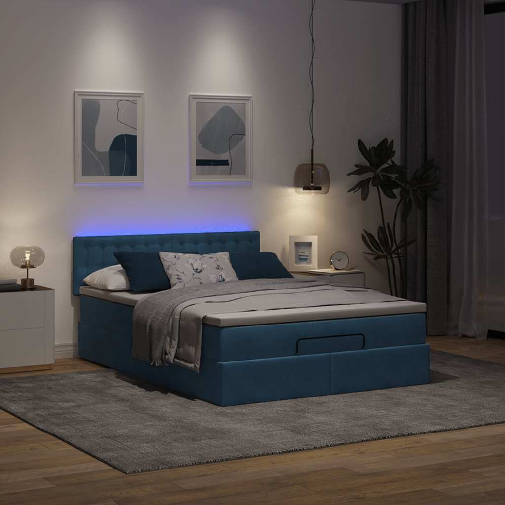 Ottoman bed met matras en LED's 140x190cm fluweel donkerblauw is nu te koop bij PeponiXL, paradijselijk wonen!