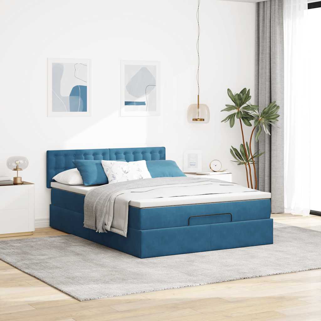 Ottoman bed met matras en LED's 140x190cm fluweel donkerblauw is nu te koop bij PeponiXL, paradijselijk wonen!