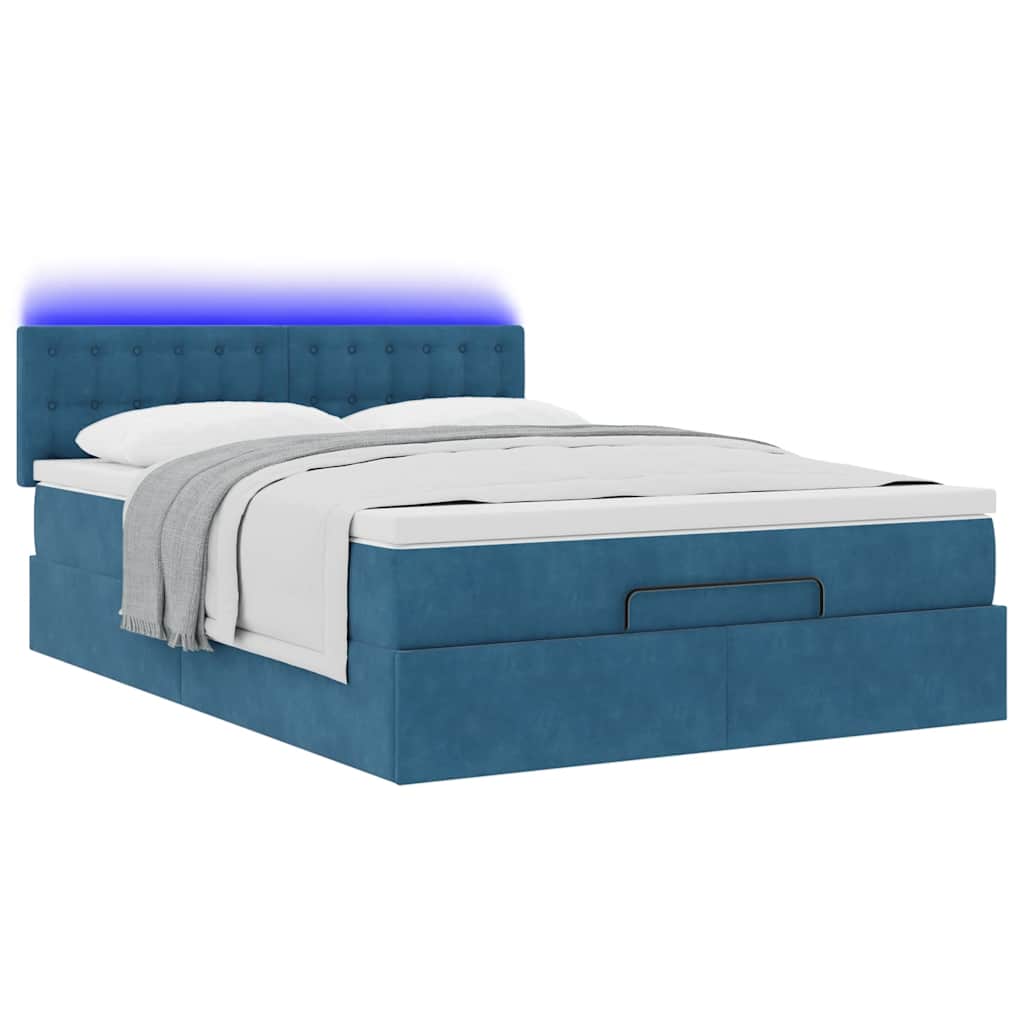 Ottoman bed met matras en LED's 140x190cm fluweel donkerblauw is nu te koop bij PeponiXL, paradijselijk wonen!