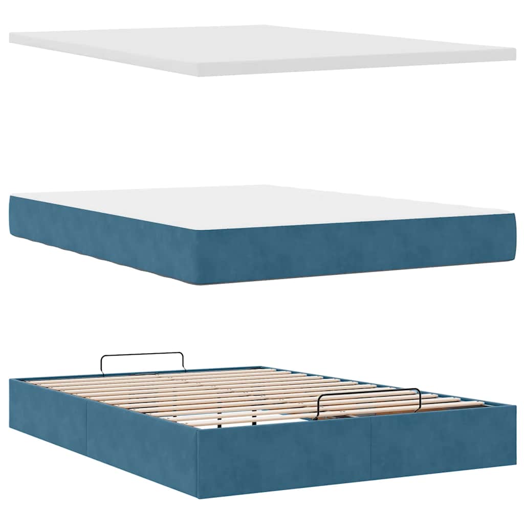 Ottoman bed met matras en LED's 140x190cm fluweel donkerblauw is nu te koop bij PeponiXL, paradijselijk wonen!