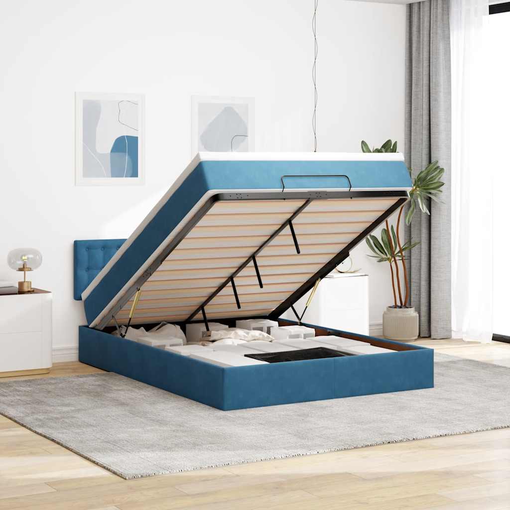 Ottoman bed met matras en LED's 140x190cm fluweel donkerblauw is nu te koop bij PeponiXL, paradijselijk wonen!