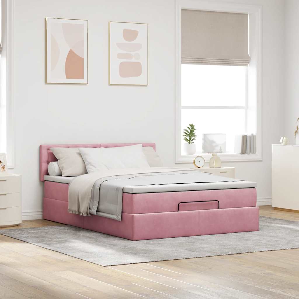 Ottoman bed met matras en LED's 140x190cm fluweel roze