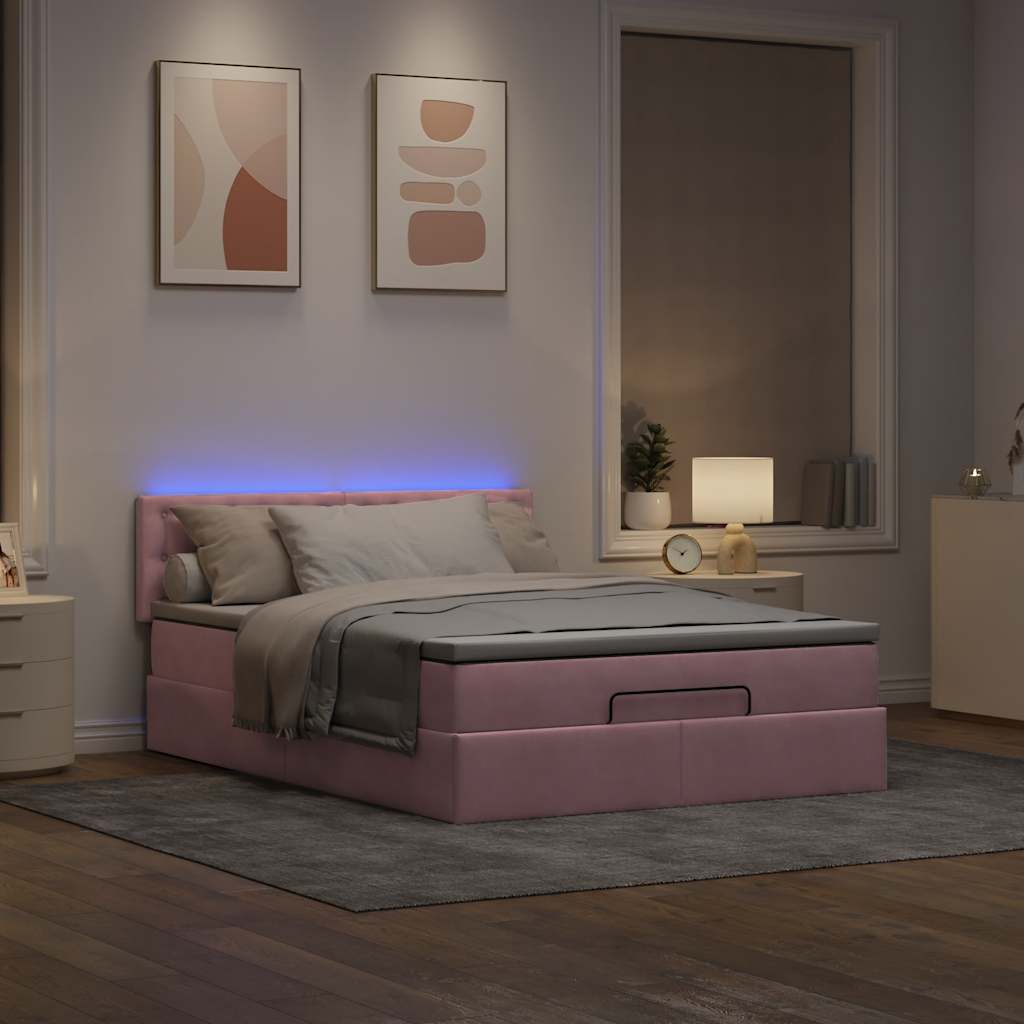 Ottoman bed met matras en LED's 140x200cm fluweel roze is nu te koop bij PeponiXL, paradijselijk wonen!