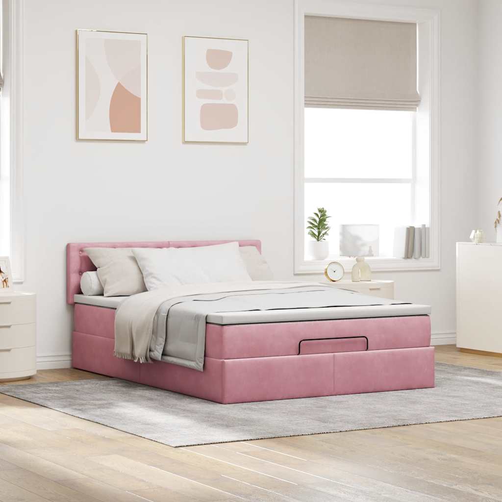 Ottoman bed met matras en LED's 140x200cm fluweel roze is nu te koop bij PeponiXL, paradijselijk wonen!