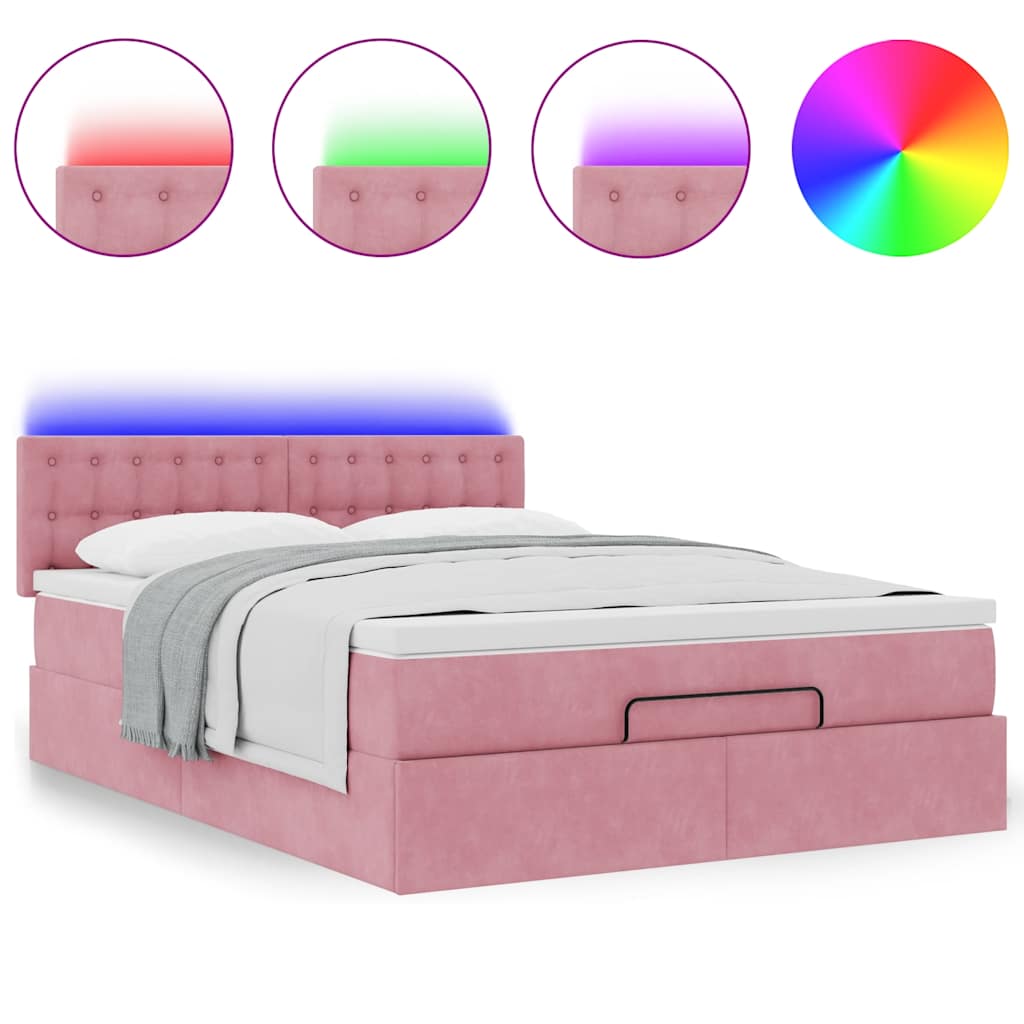 Ottoman bed met matras en LED's 140x200cm fluweel roze is nu te koop bij PeponiXL, paradijselijk wonen!