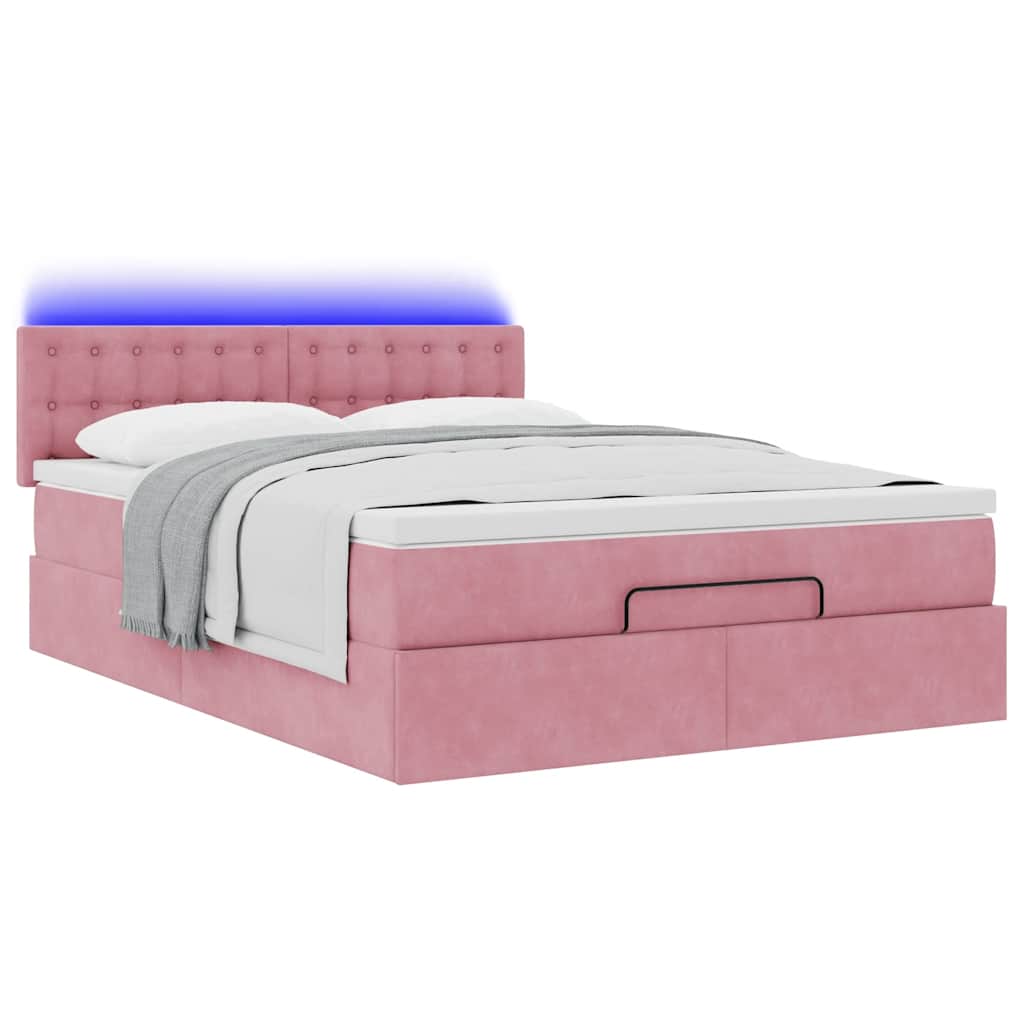 Ottoman bed met matras en LED's 140x200cm fluweel roze is nu te koop bij PeponiXL, paradijselijk wonen!