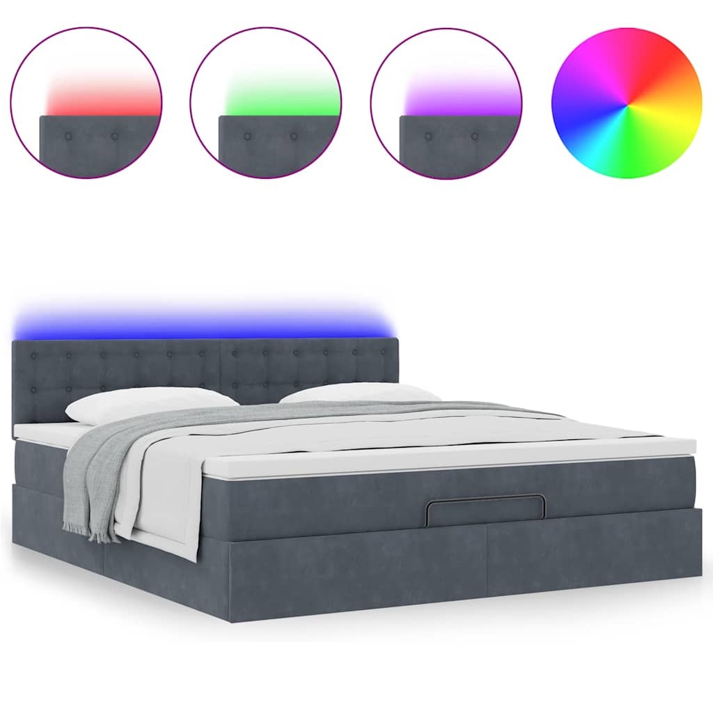 Ottoman bed met matras en LED's 160x200cm fluweel donkergrijs is nu te koop bij PeponiXL, paradijselijk wonen!