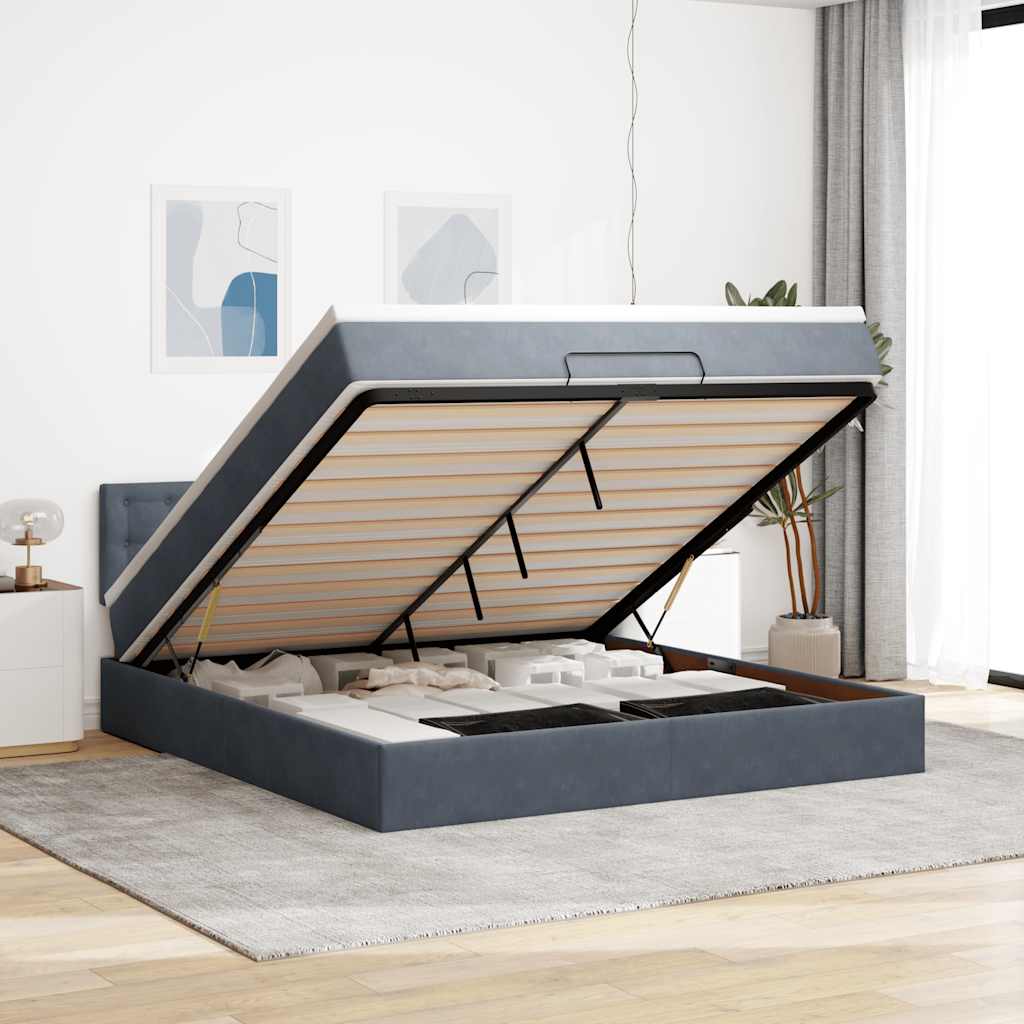 Ottoman bed met matras en LED's 160x200cm fluweel donkergrijs is nu te koop bij PeponiXL, paradijselijk wonen!