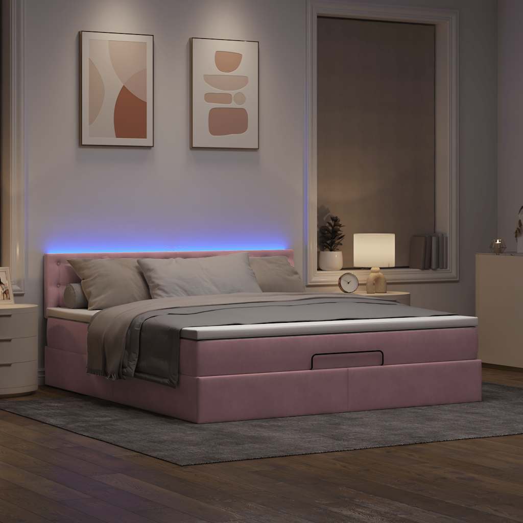 Ottoman bed met matras en LED's 160x200cm fluweel roze is nu te koop bij PeponiXL, paradijselijk wonen!