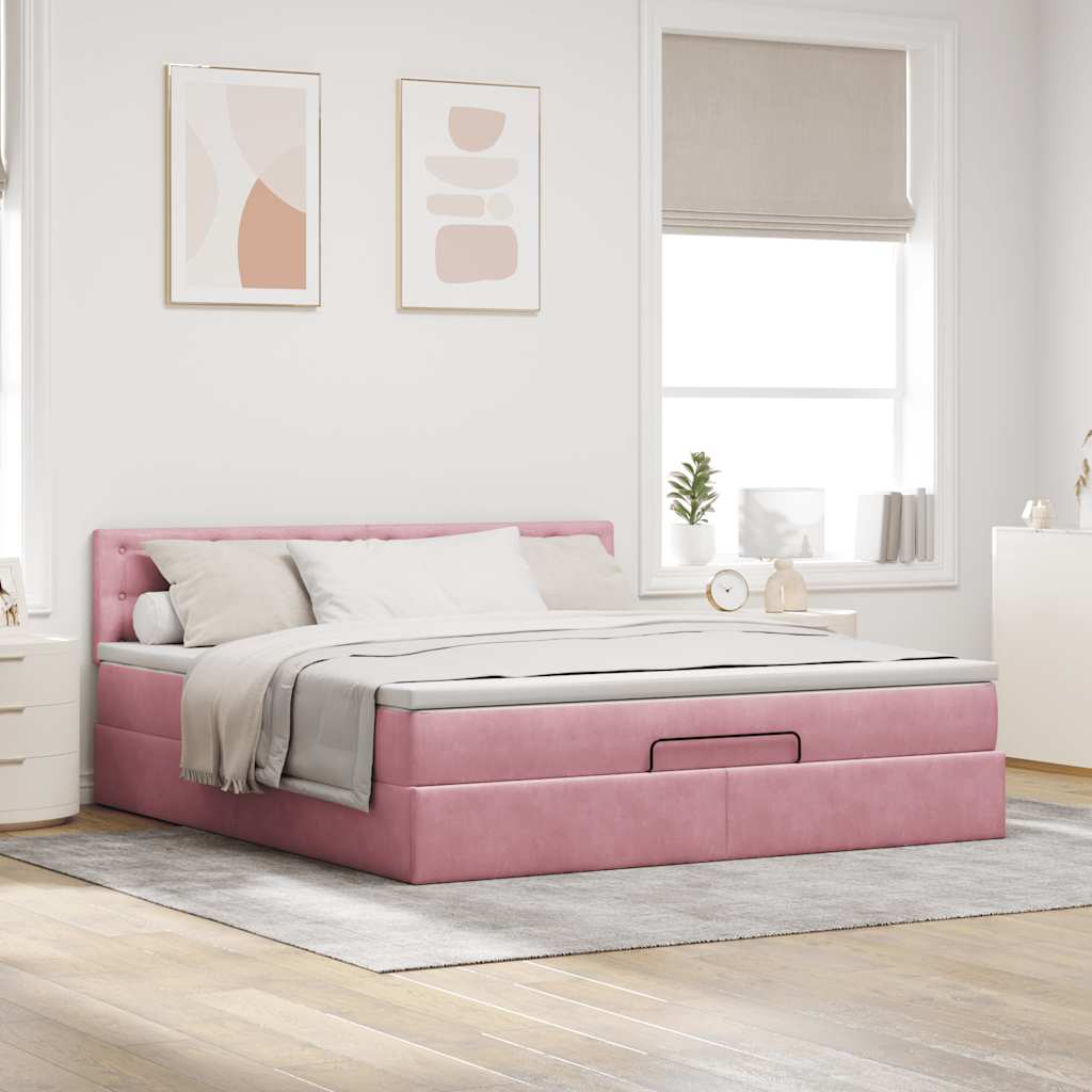 Ottoman bed met matras en LED's 160x200cm fluweel roze is nu te koop bij PeponiXL, paradijselijk wonen!