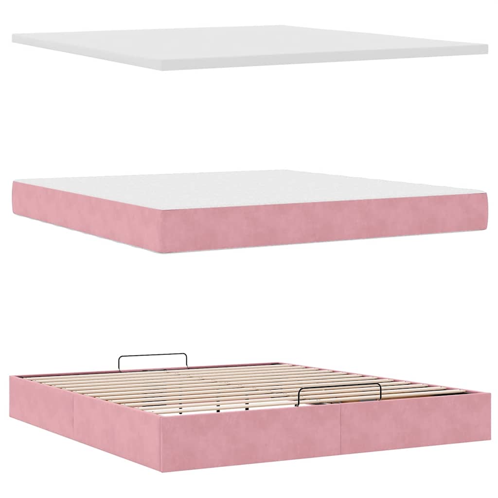 Ottoman bed met matras en LED's 160x200cm fluweel roze is nu te koop bij PeponiXL, paradijselijk wonen!