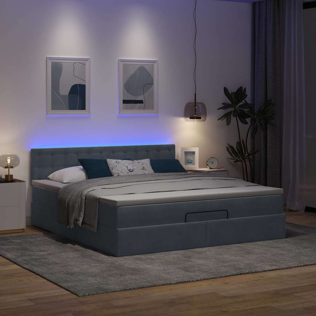 Ottoman bed met matras en LED's 180x200cm fluweel donkergrijs is nu te koop bij PeponiXL, paradijselijk wonen!
