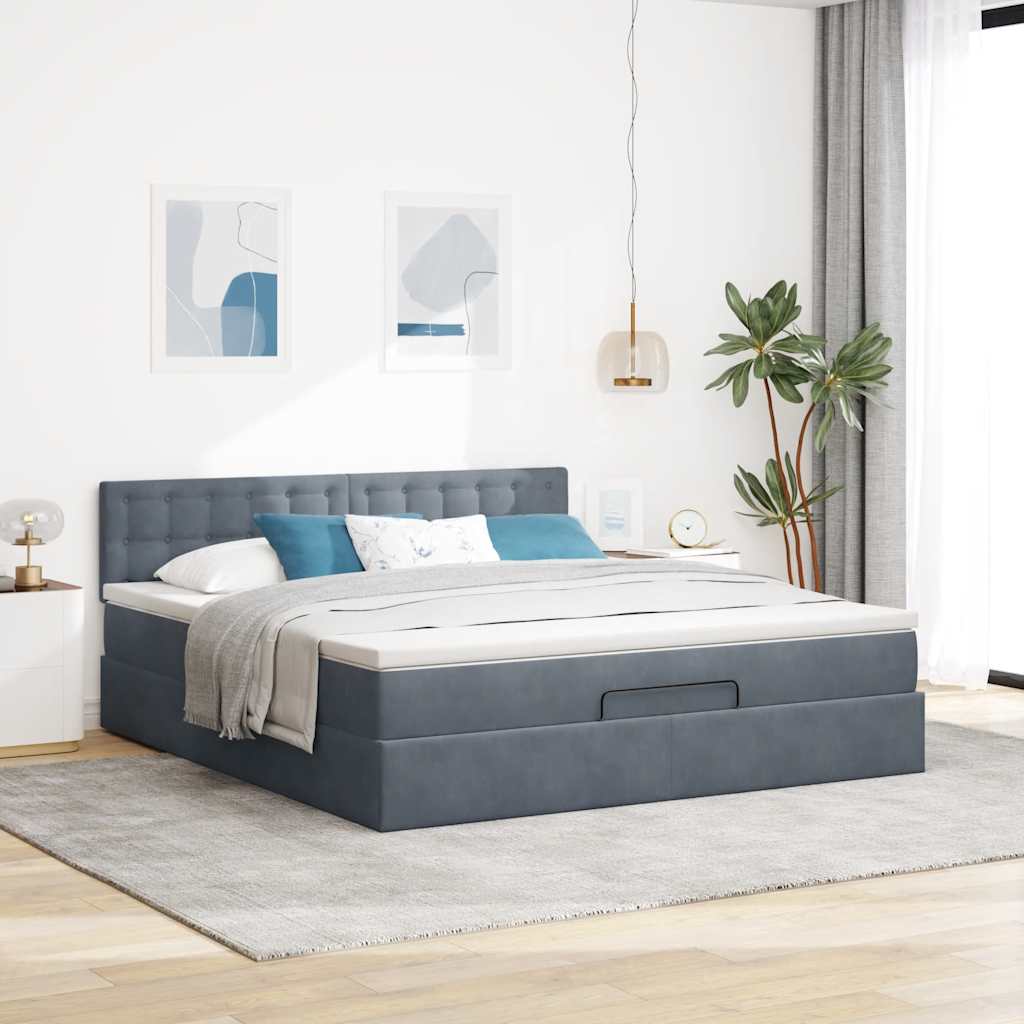 Ottoman bed met matras en LED's 180x200cm fluweel donkergrijs is nu te koop bij PeponiXL, paradijselijk wonen!