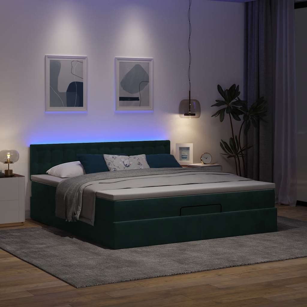 Ottoman bed met matras en LED's 180x200 cm fluweel donkergroen is nu te koop bij PeponiXL, paradijselijk wonen!