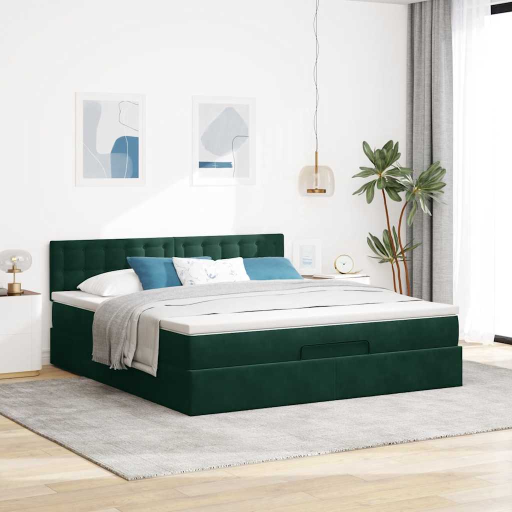 Ottoman bed met matras en LED's 180x200 cm fluweel donkergroen is nu te koop bij PeponiXL, paradijselijk wonen!