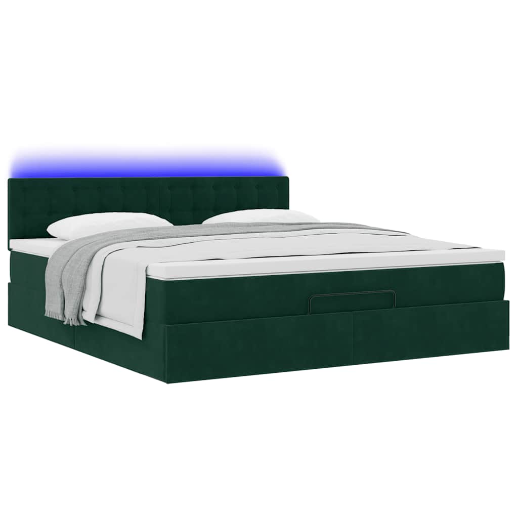 Ottoman bed met matras en LED's 180x200 cm fluweel donkergroen is nu te koop bij PeponiXL, paradijselijk wonen!